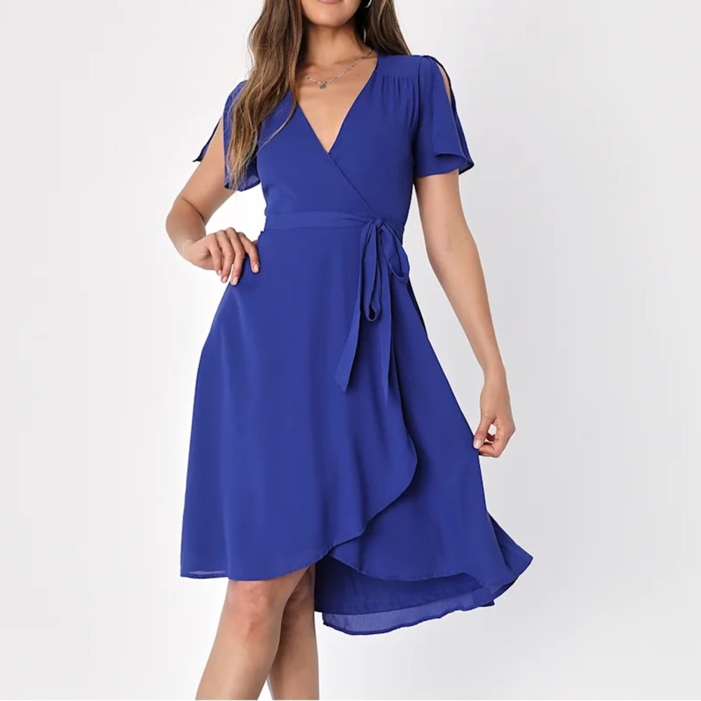 NWT Lulus Rise to the Occasion Royal Blue Midi Wrap Dress